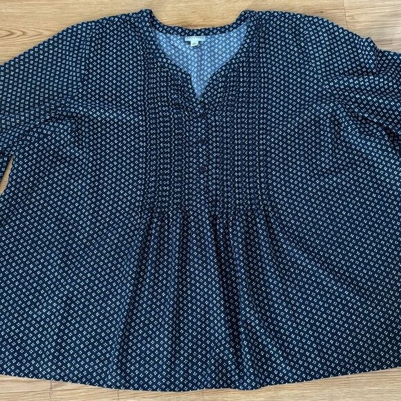 Catherines Womens Plus Size Georgette Pintuck Blouse Sz 5X Blue Dot Casual Easy - Picture 5 of 7